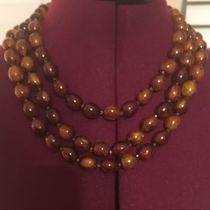 Tortoise Shell Look 3-Tier Bead Necklace & Clasp